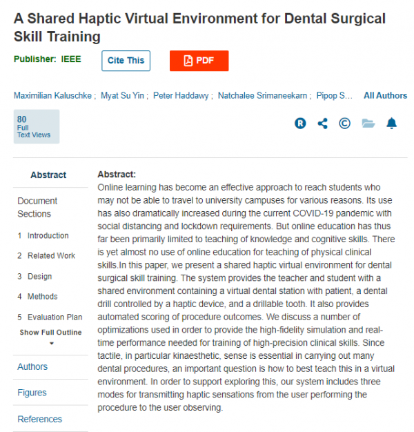 A Shared Haptic Virtual Environment for Dental Surgical Skill Training ...